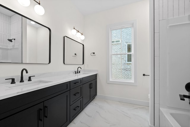 24 Fawn Mdws, Clarksville, TN 37043 - full bath with marble finish flooring, double vanity, baseboards, and bathtub / shower combination