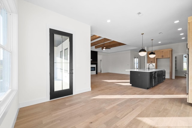 24 Fawn Mdws, Clarksville, TN 37043 - kitchen featuring open floor plan, light countertops, a sink, baseboards, and light wood-style flooring
