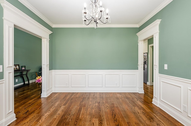 4423 Garcia Blvd, Murfreesboro, TN 37128 - unfurnished dining area with a chandelier, a wainscoted wall, dark wood finished floors, and crown molding