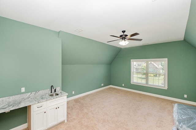 4423 Garcia Blvd, Murfreesboro, TN 37128 - bonus room with a sink, lofted ceiling, a ceiling fan, baseboards, and light carpet