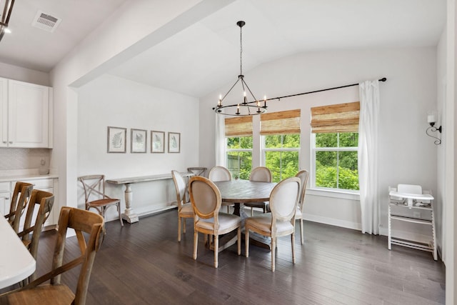 9420 Kaplan Ave, Brentwood, TN 37027 - dining room featuring vaulted ceiling, a chandelier, baseboards, and dark wood-type flooring