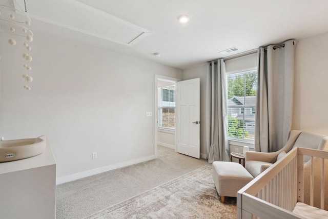 9420 Kaplan Ave, Brentwood, TN 37027 - bedroom featuring light carpet, baseboards, a sink, and attic access