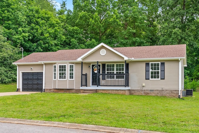 271 Golden Pond Ave, Oak Grove, KY 42262 - ranch-style house featuring an attached garage, a porch, driveway, a front yard, and a shingled roof