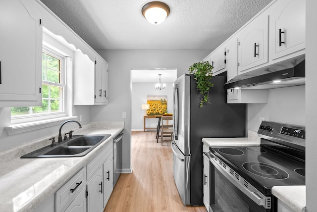 271 Golden Pond Ave, Oak Grove, KY 42262 - kitchen featuring appliances with stainless steel finishes, under cabinet range hood, a sink, light wood-type flooring, and white cabinets