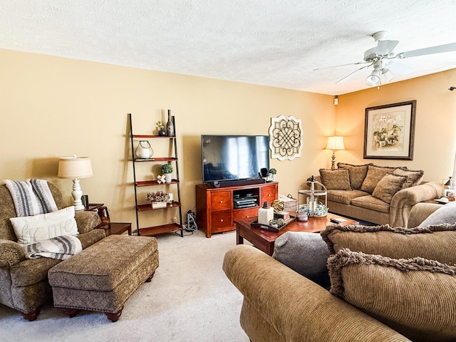115 Lancaster Gate Pl, Murfreesboro, TN 37128 - living area featuring light colored carpet, ceiling fan, and a textured ceiling