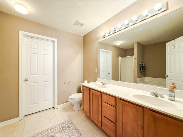 115 Lancaster Gate Pl, Murfreesboro, TN 37128 - full bathroom featuring double vanity, a shower stall, a bath, baseboards, and toilet