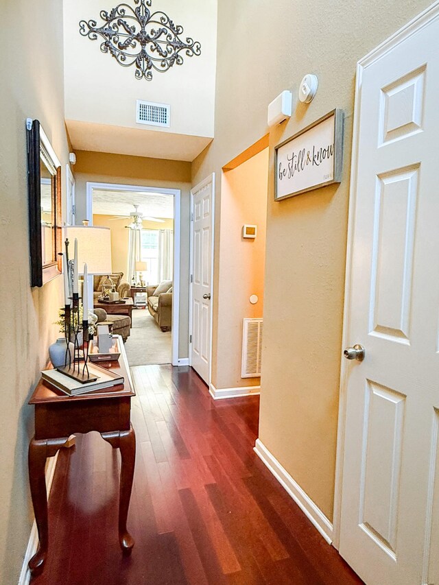 115 Lancaster Gate Pl, Murfreesboro, TN 37128 - hall with dark wood-style floors, baseboards, and a towering ceiling