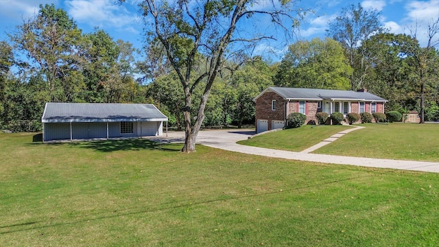 401 Ellington Dr, Franklin, TN 37064 - single story home featuring driveway, an attached garage, brick siding, a front lawn, and a chimney