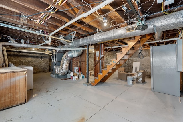 1305 Riverwood Dr, Nashville, TN 37216 - unfinished basement with stairs, separate washer and dryer, and heating unit