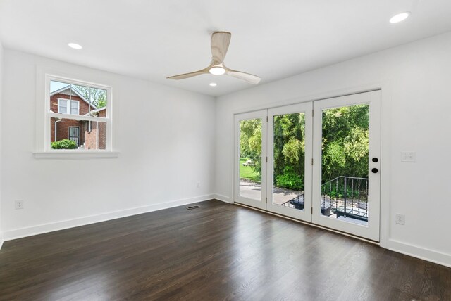 1305 Riverwood Dr, Nashville, TN 37216 - unfurnished room with dark wood-type flooring, baseboards, a ceiling fan, and recessed lighting