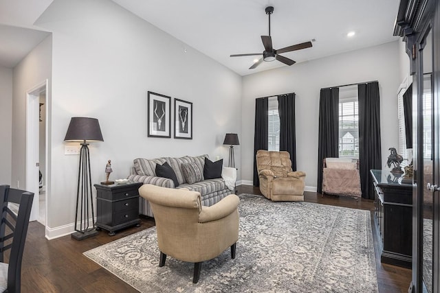 1901 Shadow Green Dr Unit 303, Franklin, TN 37064 - living room with a ceiling fan, baseboards, and dark wood-type flooring