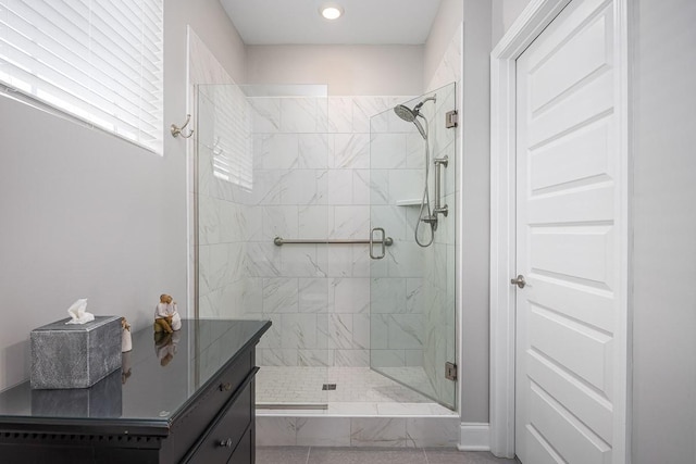 1901 Shadow Green Dr Unit 303, Franklin, TN 37064 - bathroom with a stall shower, recessed lighting, and vanity