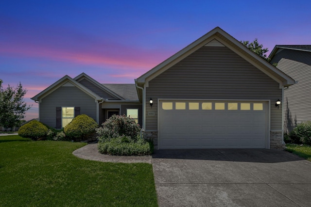 6001 Ten Bears Way, Spring Hill, TN 37174 - view of front of property featuring stone siding, a garage, a front yard, and driveway