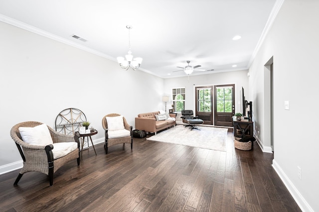 3023 Moultrie Cir, Franklin, TN 37064 - living area with baseboards, dark wood-style floors, recessed lighting, a chandelier, and a ceiling fan