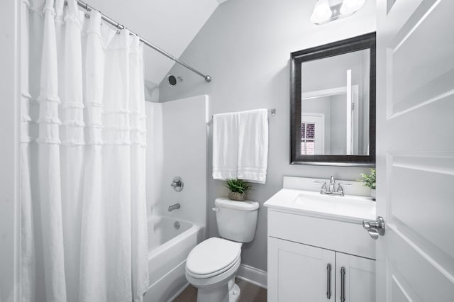 3023 Moultrie Cir, Franklin, TN 37064 - bathroom featuring vanity, toilet, shower / bathtub combination with curtain, and baseboards