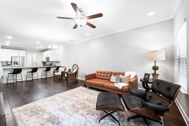 3023 Moultrie Cir, Franklin, TN 37064 - living area featuring a chandelier, baseboards, a ceiling fan, recessed lighting, and dark wood-style floors