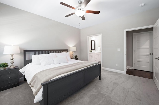 3023 Moultrie Cir, Franklin, TN 37064 - carpeted bedroom featuring baseboards, ensuite bath, and a ceiling fan