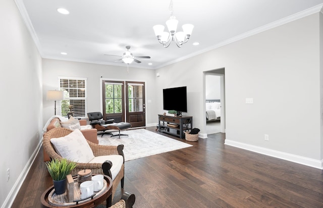 3023 Moultrie Cir, Franklin, TN 37064 - living area with a chandelier, recessed lighting, baseboards, a ceiling fan, and dark wood-type flooring