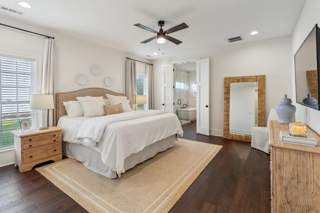 4034 Merryman Ln, Murfreesboro, TN 37127 - bedroom featuring dark wood-type flooring, recessed lighting, baseboards, ceiling fan, and connected bathroom