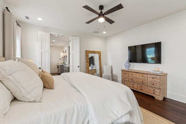 4034 Merryman Ln, Murfreesboro, TN 37127 - bedroom with baseboards, dark wood-style floors, recessed lighting, and ceiling fan