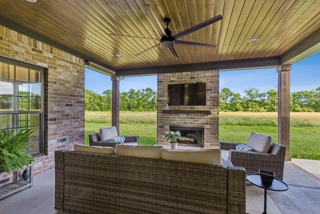 4034 Merryman Ln, Murfreesboro, TN 37127 - view of patio / terrace featuring an outdoor living space with a fireplace and ceiling fan