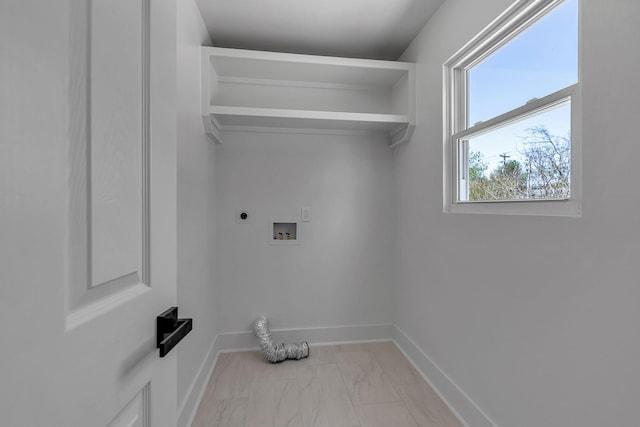 41 Trice Rd, Lebanon, TN 37087 - laundry room featuring electric dryer hookup, light marble finish flooring, hookup for a washing machine, and baseboards
