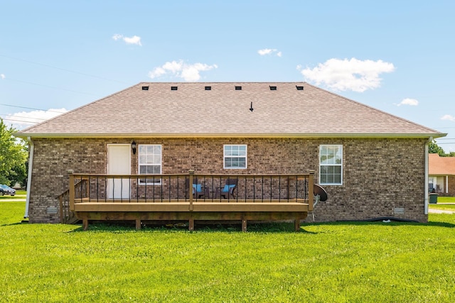 103 Alice Smith Dr, Portland, TN 37148 - rear view of house with a wooden deck, brick siding, a lawn, and a shingled roof