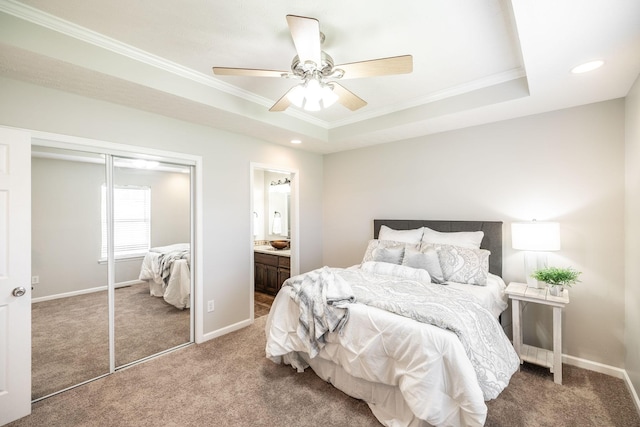 103 Alice Smith Dr, Portland, TN 37148 - bedroom with crown molding, carpet floors, a raised ceiling, a closet, and recessed lighting