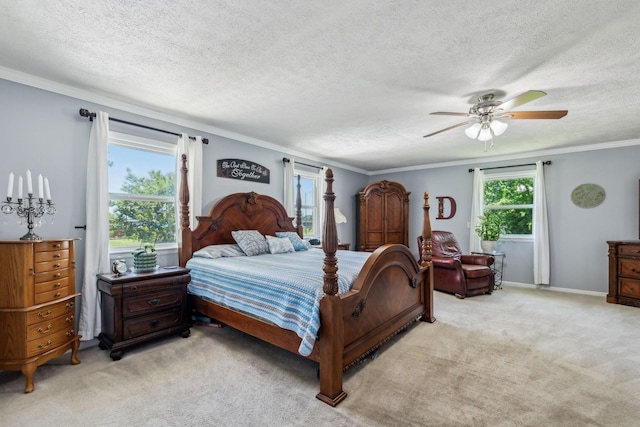 101 Townview Dr, Smyrna, TN 37167 - carpeted bedroom with crown molding, a textured ceiling, and a ceiling fan