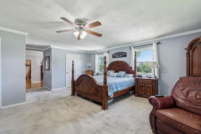 101 Townview Dr, Smyrna, TN 37167 - bedroom featuring light colored carpet, a ceiling fan, a textured ceiling, ornamental molding, and baseboards