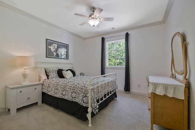 1120 Natchez Valley Ln, Franklin, TN 37064 - bedroom featuring ornamental molding, light carpet, baseboards, and a ceiling fan