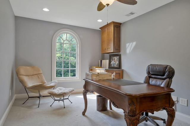 1120 Natchez Valley Ln, Franklin, TN 37064 - office space featuring baseboards, light carpet, a ceiling fan, and recessed lighting