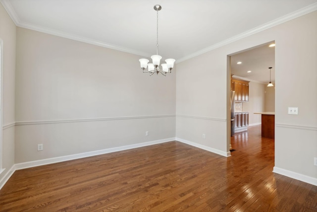 1120 Banbury Ln, Brentwood, TN 37027 - unfurnished room featuring dark wood-style flooring, a chandelier, crown molding, baseboards, and recessed lighting