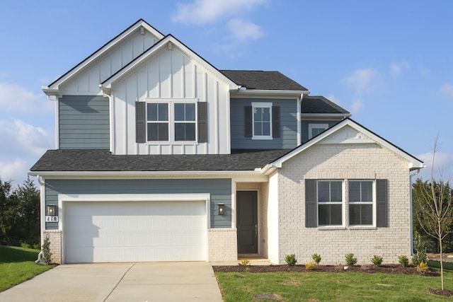 118 W Cassa Way, Mount Juliet, TN 37122 - craftsman inspired home with board and batten siding, a garage, concrete driveway, brick siding, and a shingled roof