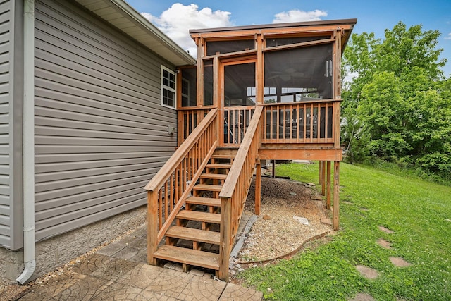 24 Hillcrest Dr, Sparta, TN 38583 - deck featuring a sunroom, stairs, and a yard