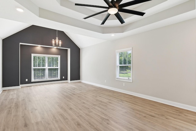 1373 Southside Rd, Southside, TN 37171 - unfurnished living room with light wood-type flooring, a chandelier, baseboards, recessed lighting, and a ceiling fan