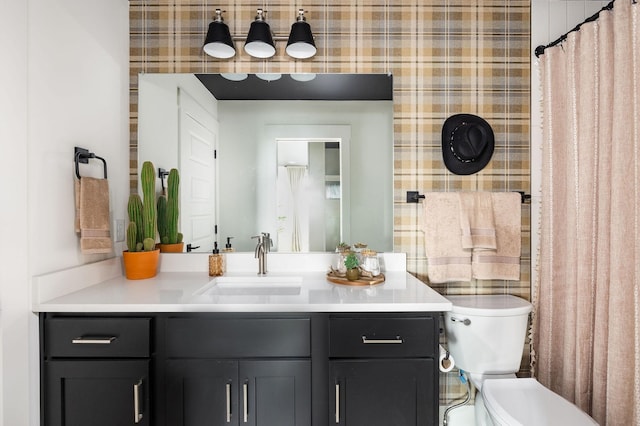 326A E Trinity Ln, Nashville, TN 37207 - bathroom with vanity, toilet, and a shower with shower curtain