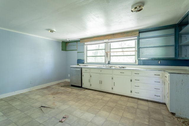 117 Westbrook Ave, Soddy Daisy, TN 37379 - kitchen with dishwasher, light countertops, white cabinetry, baseboards, and a sink