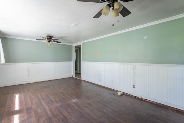 117 Westbrook Ave, Soddy Daisy, TN 37379 - unfurnished room featuring a ceiling fan, a wainscoted wall, crown molding, and wood finished floors