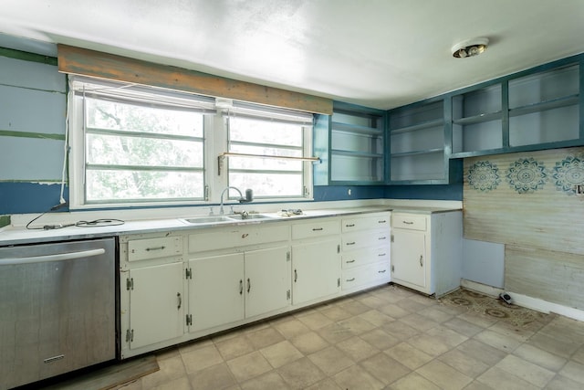 117 Westbrook Ave, Soddy Daisy, TN 37379 - kitchen with stainless steel dishwasher, open shelves, a sink, light countertops, and white cabinetry
