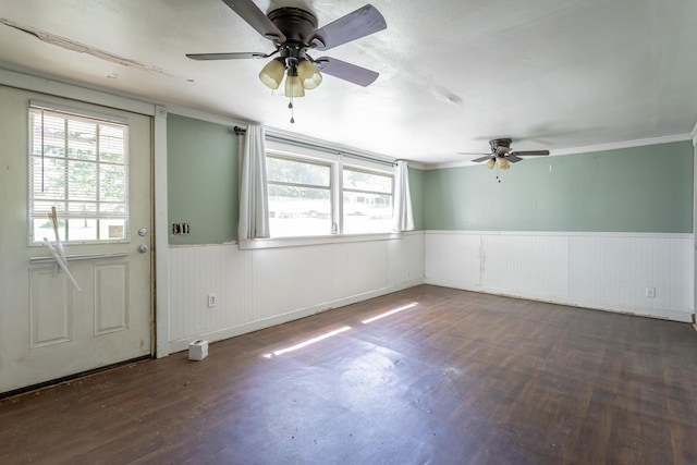 117 Westbrook Ave, Soddy Daisy, TN 37379 - unfurnished room featuring a ceiling fan, wainscoting, wood finished floors, and ornamental molding