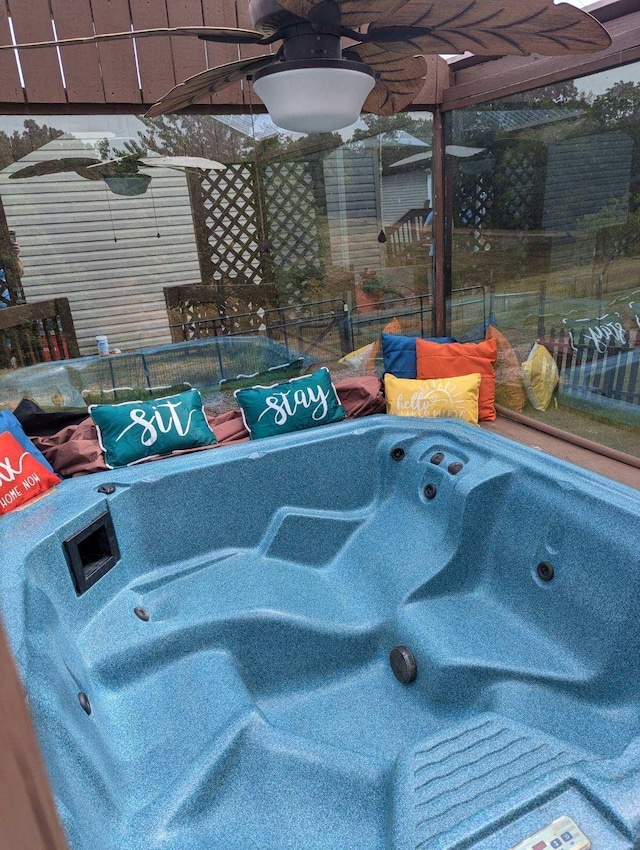 7464 Harrington Pl, Lyles, TN 37098 - view of patio / terrace with a hot tub and a ceiling fan
