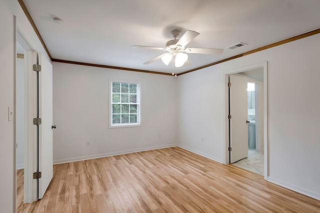 7464 Harrington Pl, Lyles, TN 37098 - unfurnished bedroom with light wood-style flooring, ornamental molding, baseboards, and ceiling fan