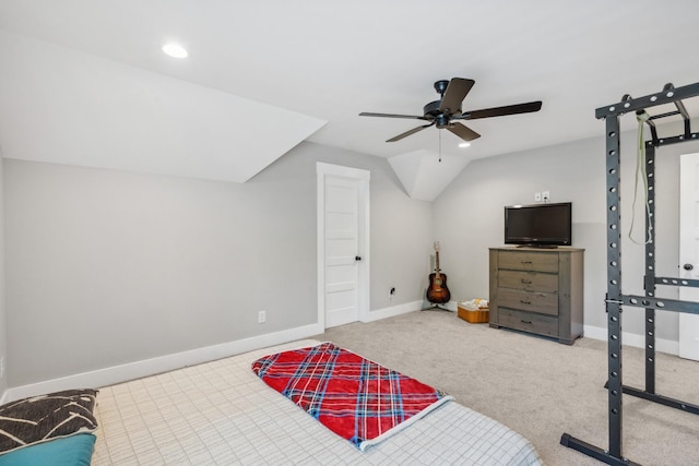 8035 Auburntown Rd, Auburntown, TN 37016 - bedroom with vaulted ceiling, carpet flooring, baseboards, recessed lighting, and ceiling fan