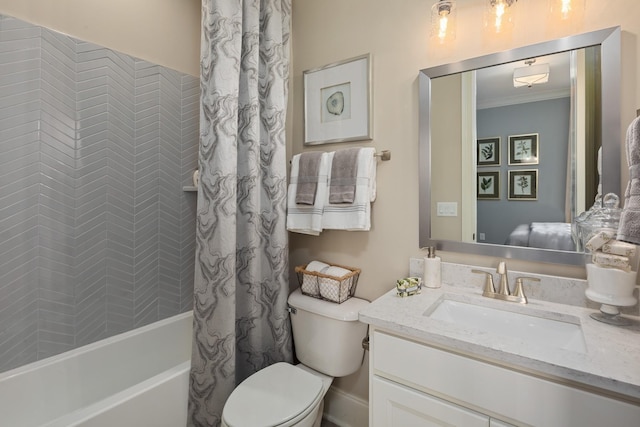 7243 Murrel Dr, Franklin, TN 37064 - full bathroom featuring crown molding, vanity, toilet, and shower / tub combo