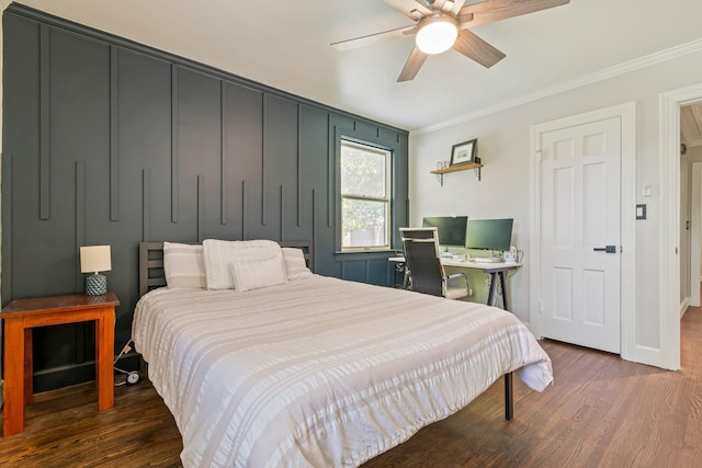1135 Riverwood Dr, Nashville, TN 37216 - bedroom featuring crown molding, wood finished floors, ceiling fan, and baseboards