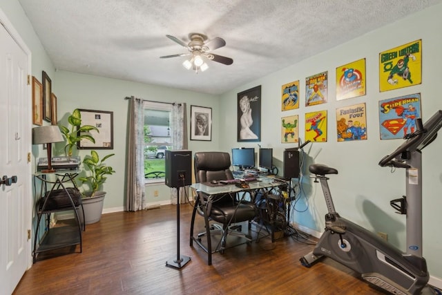 3130 Valley Bend Rd, Murfreesboro, TN 37129 - home office with a ceiling fan, wood finished floors, a textured ceiling, and baseboards