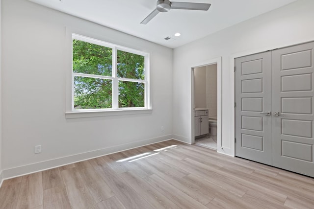 5509 Urbandale Ave, Nashville, TN 37209 - unfurnished bedroom with light wood-style floors, ensuite bathroom, a closet, baseboards, and recessed lighting