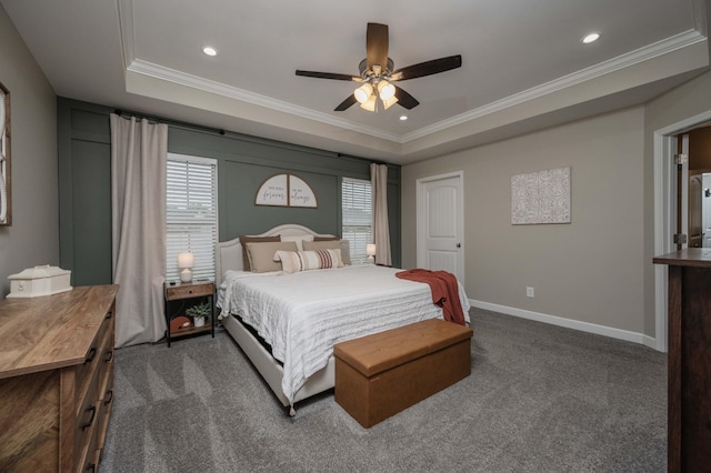 4526 Culpepper Cir, Murfreesboro, TN 37129 - carpeted bedroom with ornamental molding, multiple windows, baseboards, a raised ceiling, and recessed lighting