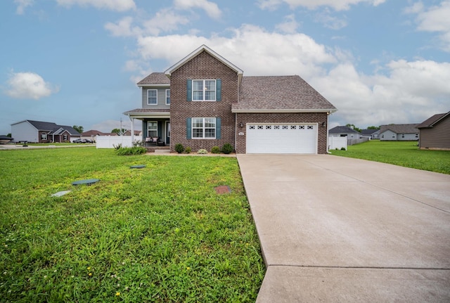 4526 Culpepper Cir, Murfreesboro, TN 37129 - traditional-style house featuring brick siding, covered porch, driveway, a garage, and a front yard